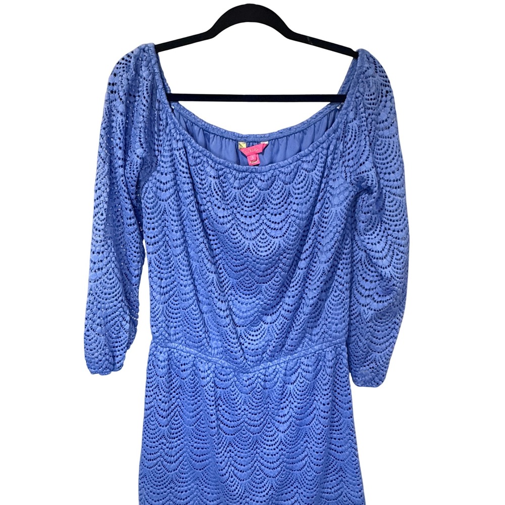 Lilly Pulitzer Lana Skort Romper Blue Lace Off Shoulder Long Sleeve Size Large - Picture 3 of 11